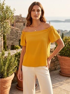 Love Letter Collection Mustard Yellow Off Shoulder Blouse XL Flutter Sleeve Top